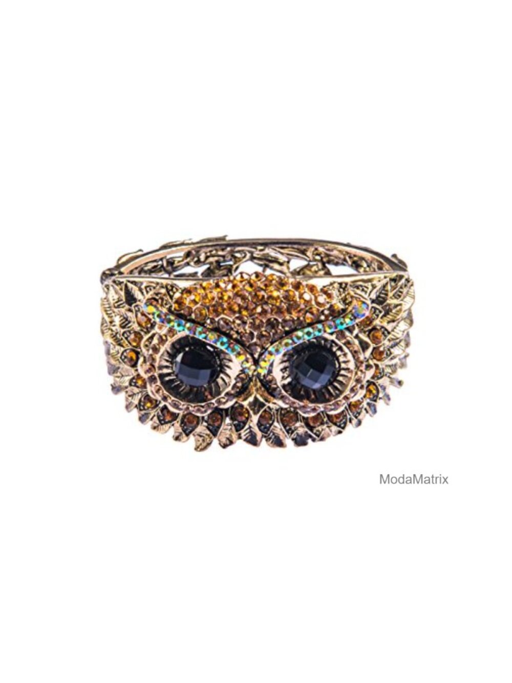 Vintage Owl Cuff Bangle Bracelet Rhinestone Antique Gold Metal Alloy Jewelry
